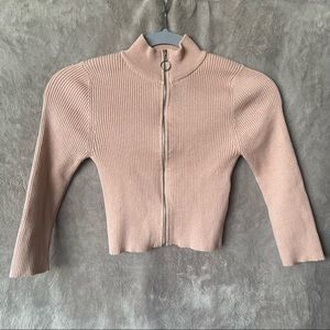 Fitted Tan Nude Zip Up Turtleneck